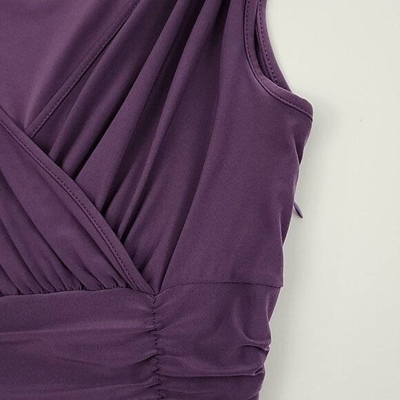 Cleo Petite Formal V Neck Sleeveless Dress Purple Ruched Waist Drapy Size 8 - Picture 7 of 13